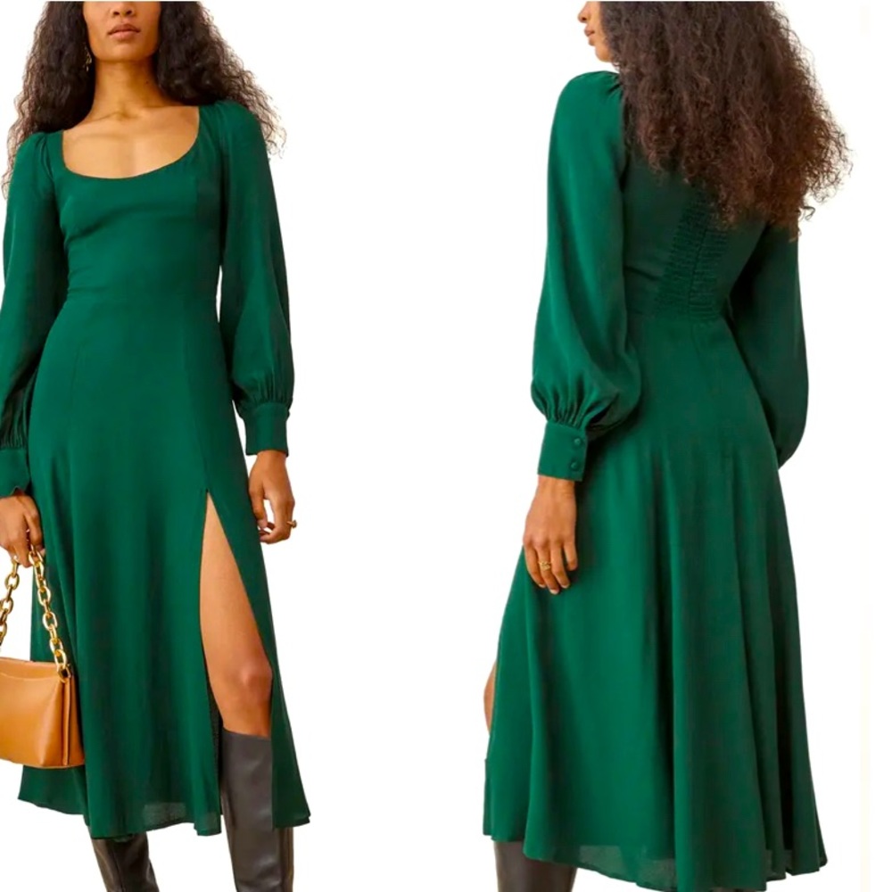 REFORMATION ALESSI DRESS DARK FOREST GREEN SIZE 4